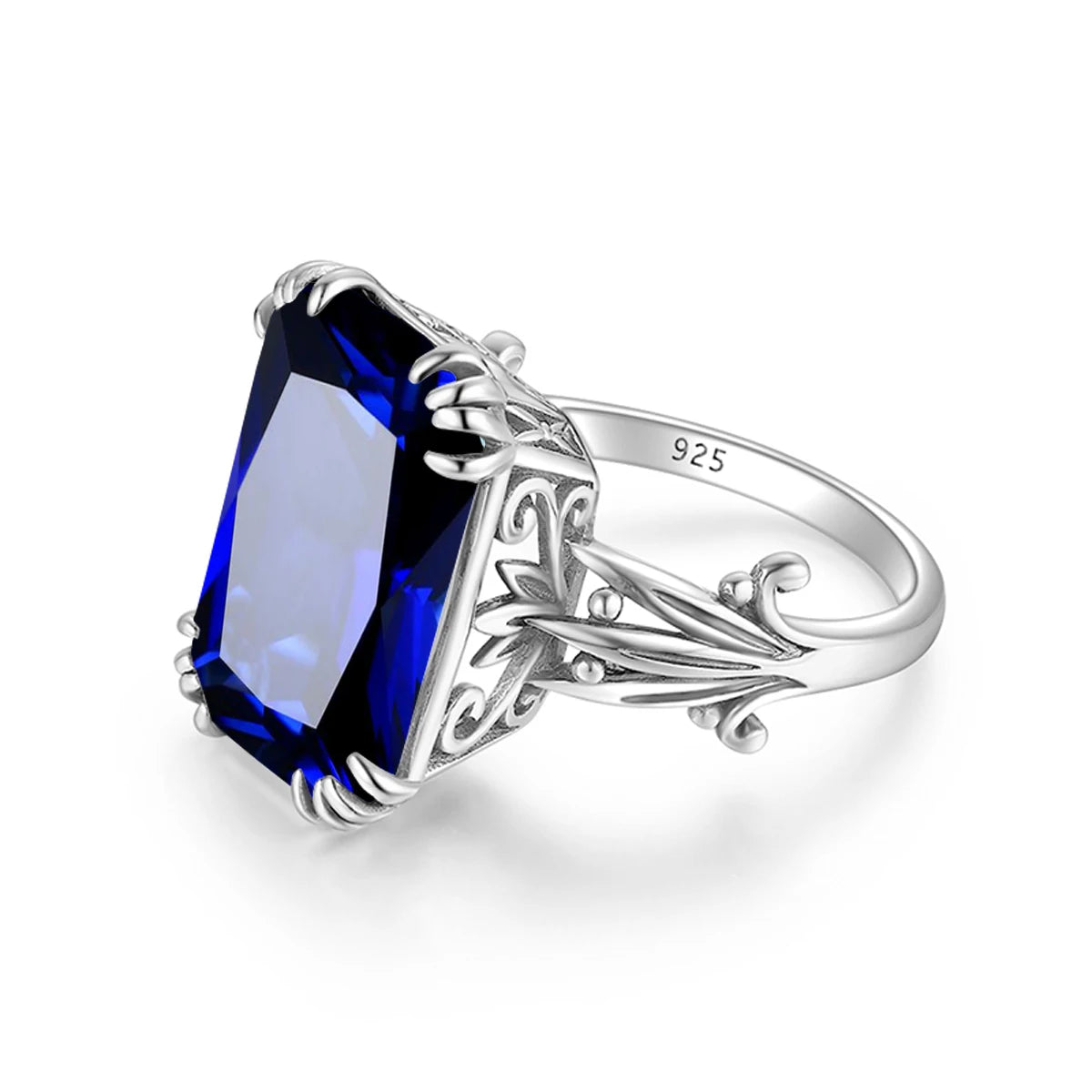 ArtistA Sapphire Blue Stone Zircon Crystal Sterling Silver Jewelry Sets for Women Retro Crown Ring Pendant Earring for Party Engagement