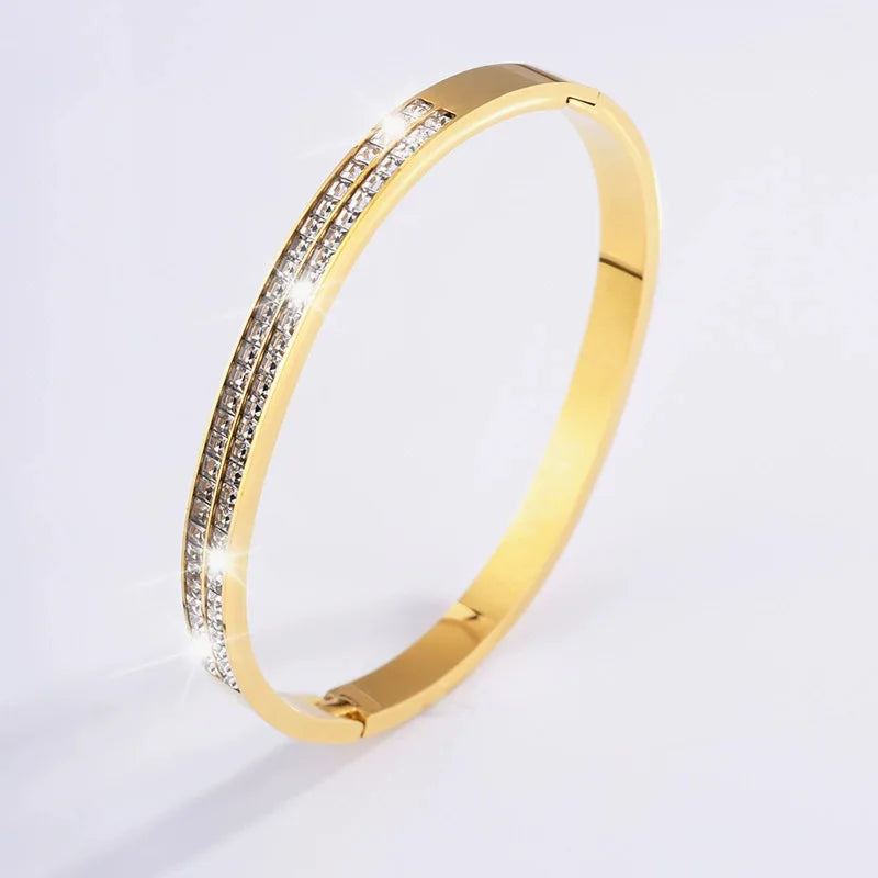 REBEL Stainless Inoxydable Stainless Steel 18K Gold Plated Roman Women Fashion Jewelry Bracelets Bangles