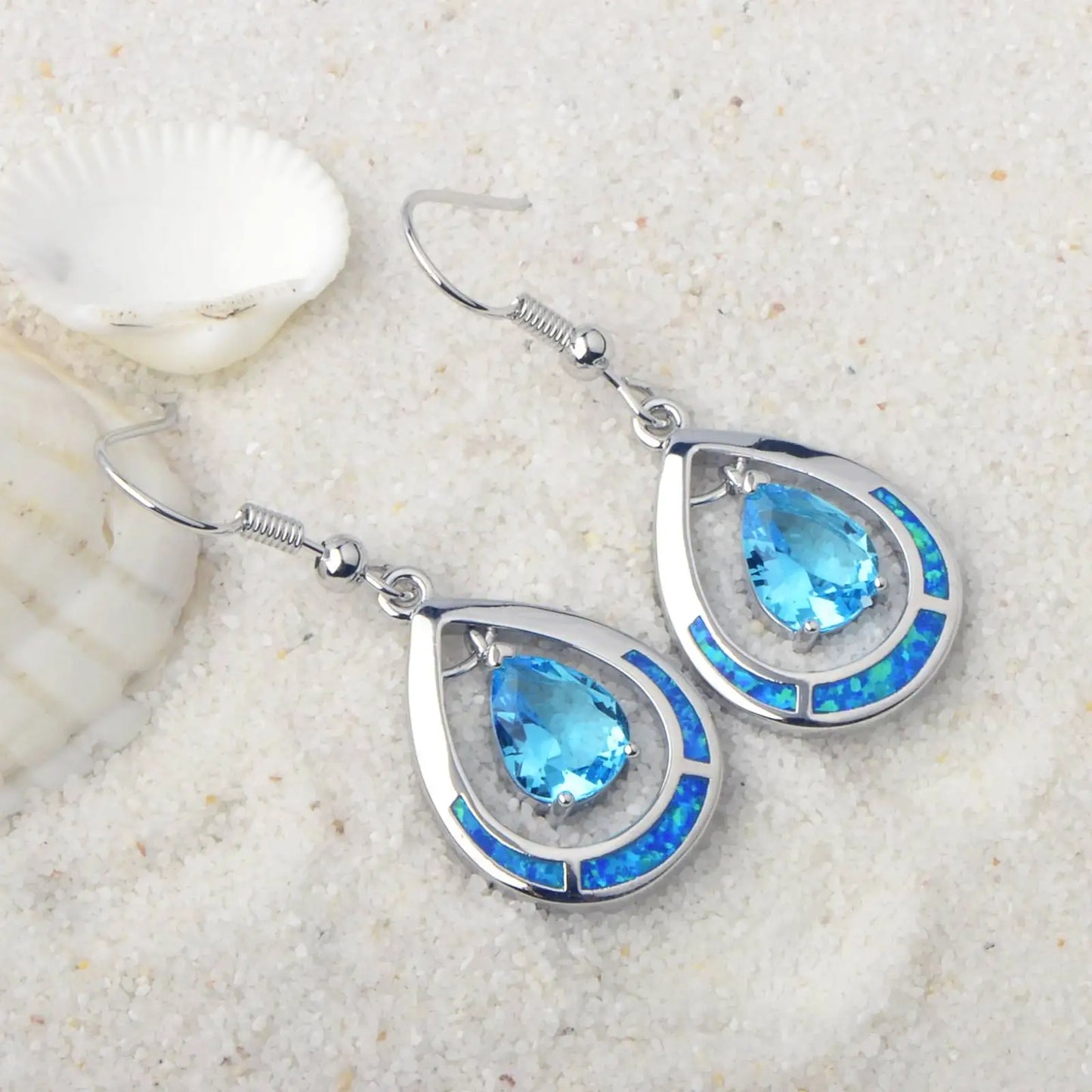 Gilded Teardrop Opal Drop Earrings - Iridescent Multi-Color Opal Inlaid | Retro-Chic Jewelry Bulk Gifts