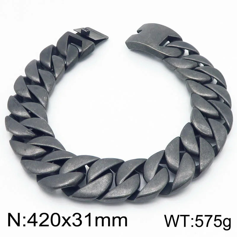 S&S European American Hip-Hop Fashion Coarse Cuban Chain Necklace Men Women 316L Stainless Steel Bracelet