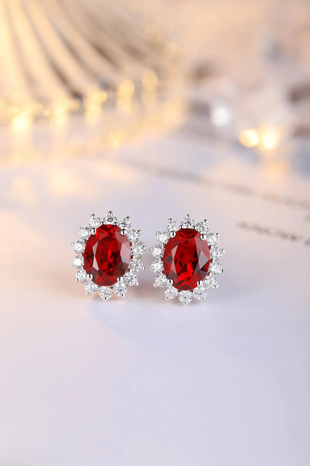 Gemfiori High Quality S925 Silver Lab Grown Ruby Earring Stud Dainty Gemstone Stud Earrings for Women Daily Wear Gift