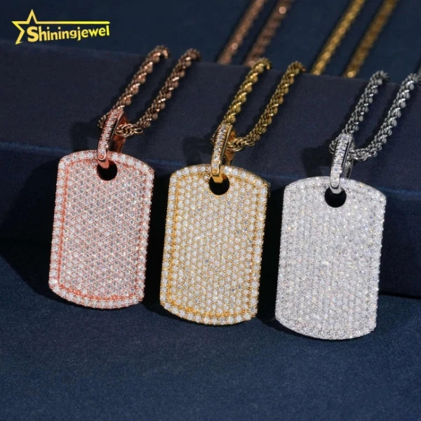 RTS Iced Out Jewelry 18K Gold Plated Brass Pendant 5a CZ Diamond Hip Hop Dog Tag Pendant for Men Women