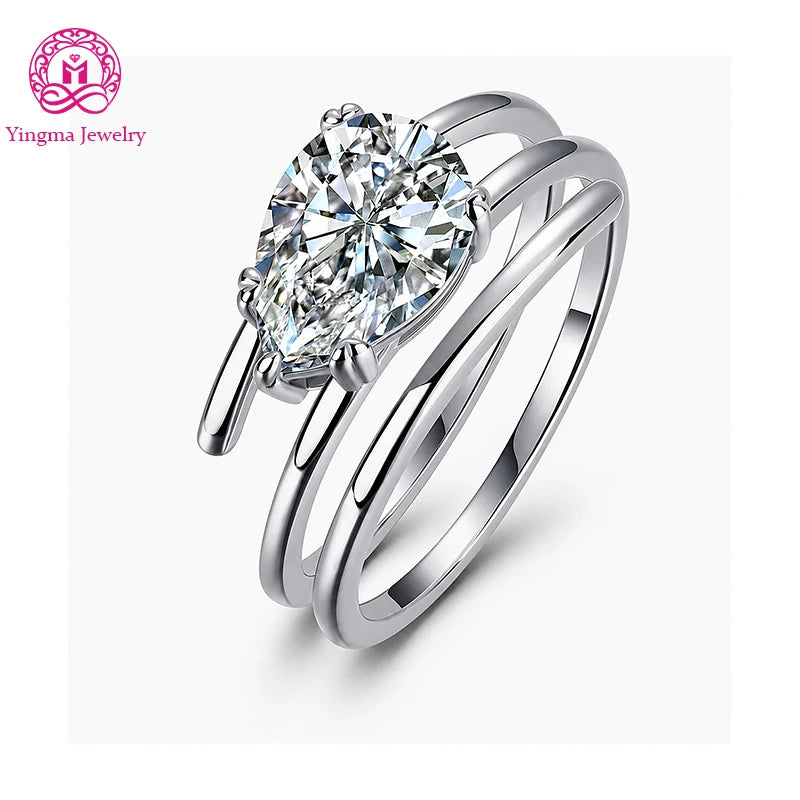 Gioiellieri IGI Certified Trendy Pear Cut Lab Grown Diamond Ring 2CT D VVS1 Solitaire With Plain Band 9K 10K 14K 18K Gold Women Fine Jewelry