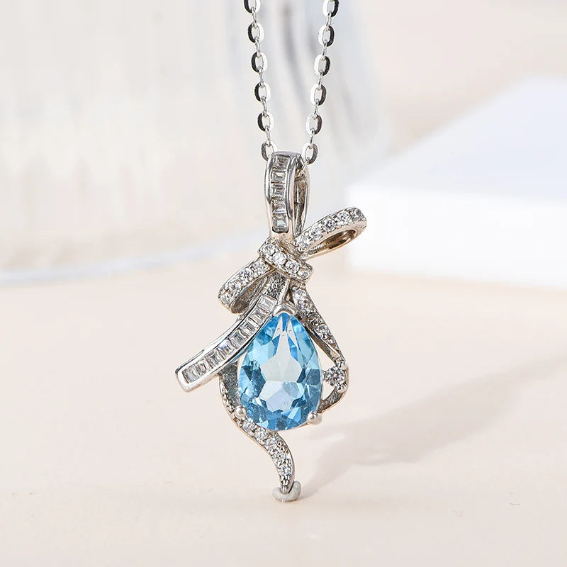 Gioiellieri Natural Topaz Sterling Silver Rhodium Plated Handmade Teardrop Claw Setting Pendant CMA Certified Everyday Wear December