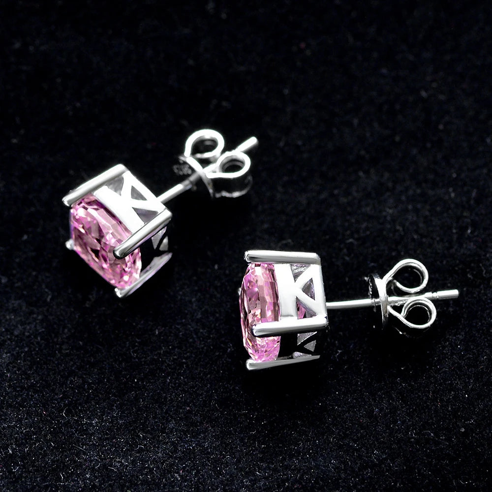 MUSHAN Jewelry Factory 925 Silver 1.5ct Sea Blue 7*7 High Carbon Diamond Stud Earrings Classic 18K Gold Plated Engagement