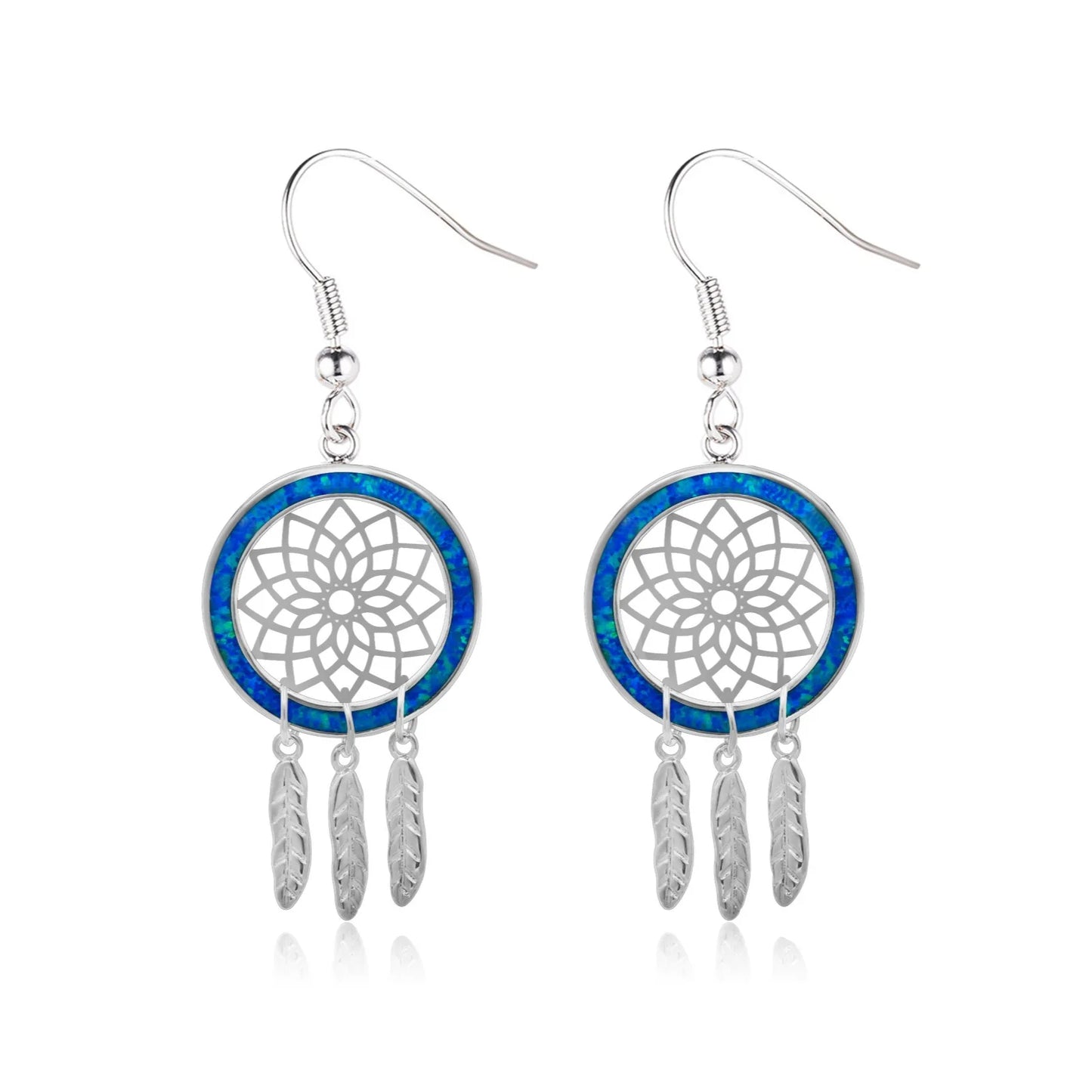 TikTok Viral Brass Geometric Bohemian Opal Christian Pendant Earrings Dreamcatcher Gift Exclusive for Beach Girls