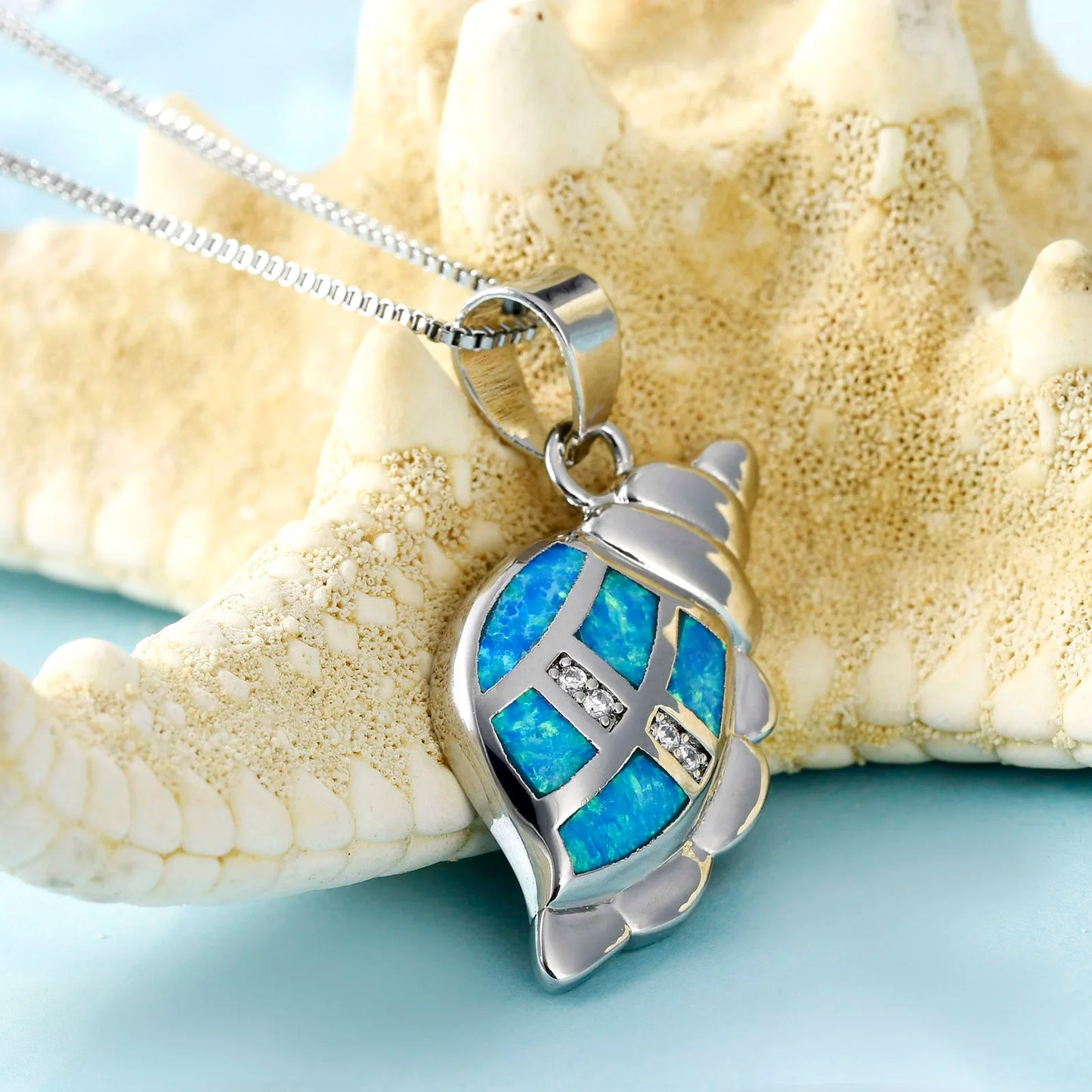Aobao Opal Conch Pendant Necklace Silver Plated Copper Alloy Box Chain Women's Fashion Jewelry Gift