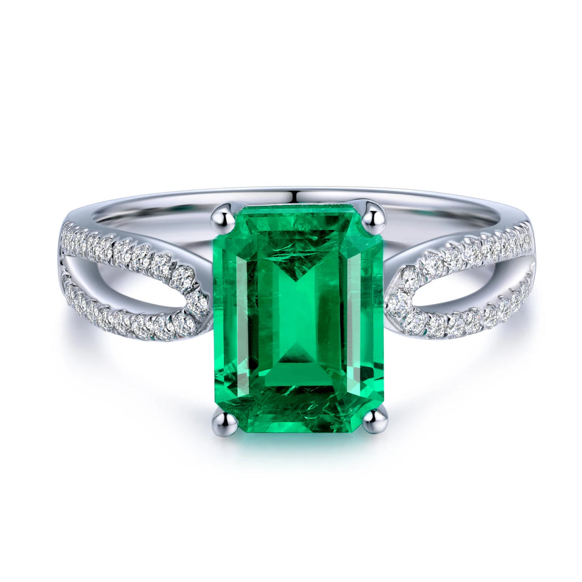 Gemfiori Emerald cut 9*7mm 2ct Hydro Colombian Emearld Ring in 18k gold with lab diamond from Shenzhen custom Gemfiori Wuzhou Gems