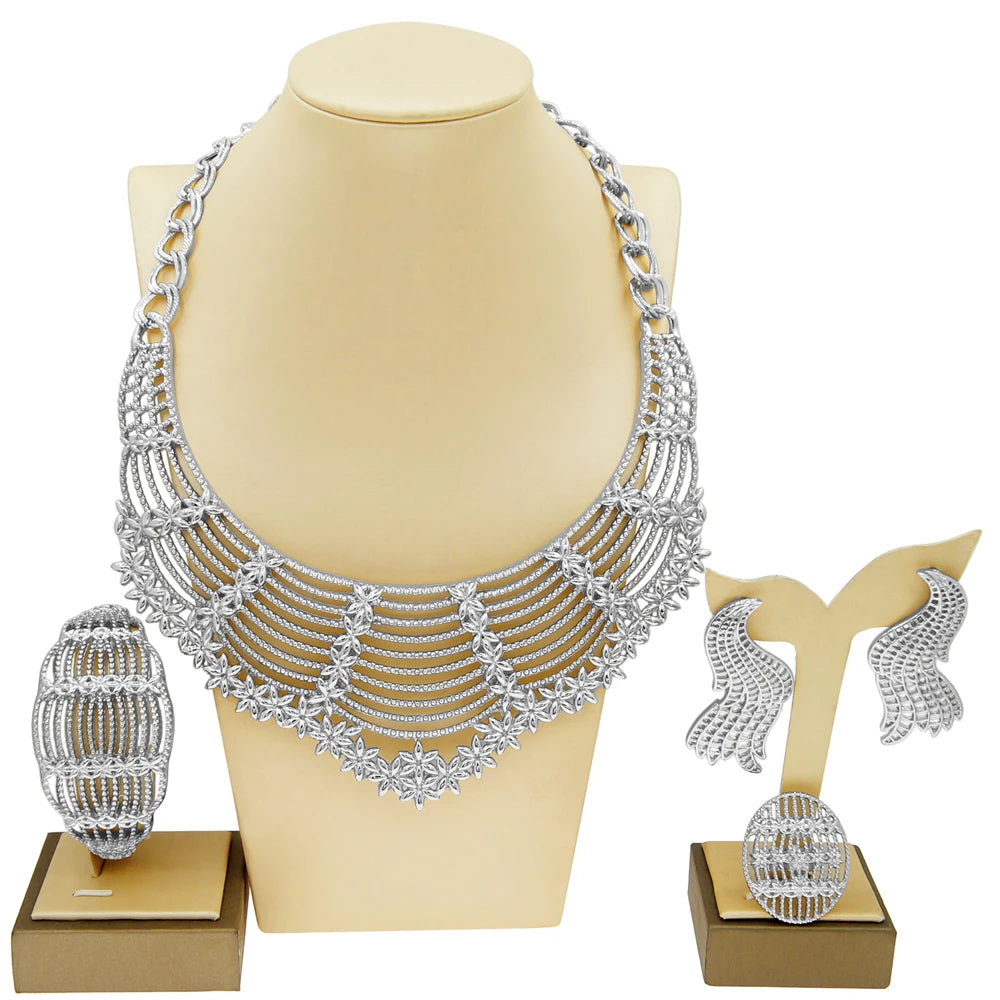 Zhuerrui 18k Pleated Personalized Necklace Bracelet Earrings Ring Jewelry Sets Italian Gold Plated Women's Jewelry Set H00533