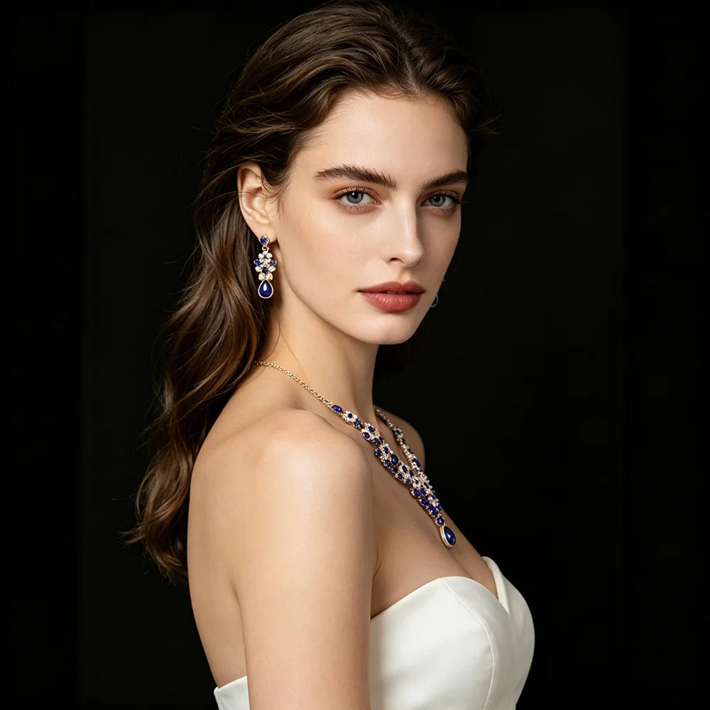 XM S344 Zircon Bridal Tiara Necklace & Earrings Set