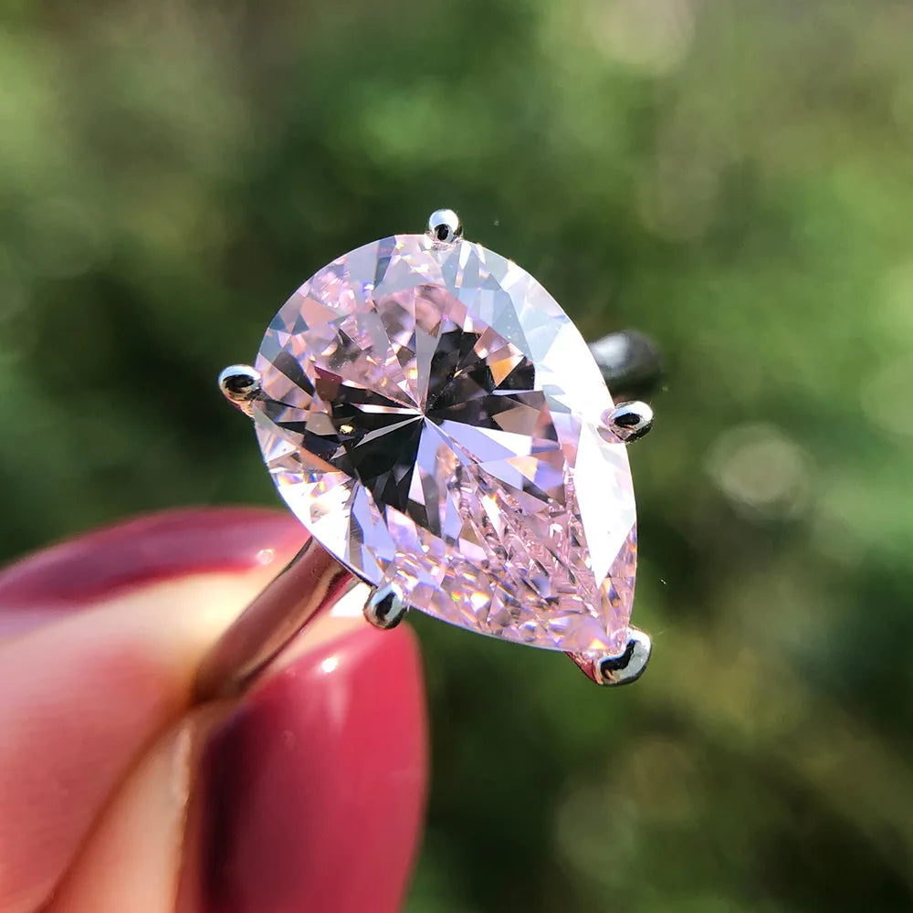 MuShan Jewelry Factory European and American 925 Silver 4.5ct Diamond Ring Yellow High Carbon Diamond Teardrop Shaped 10*14 Ring