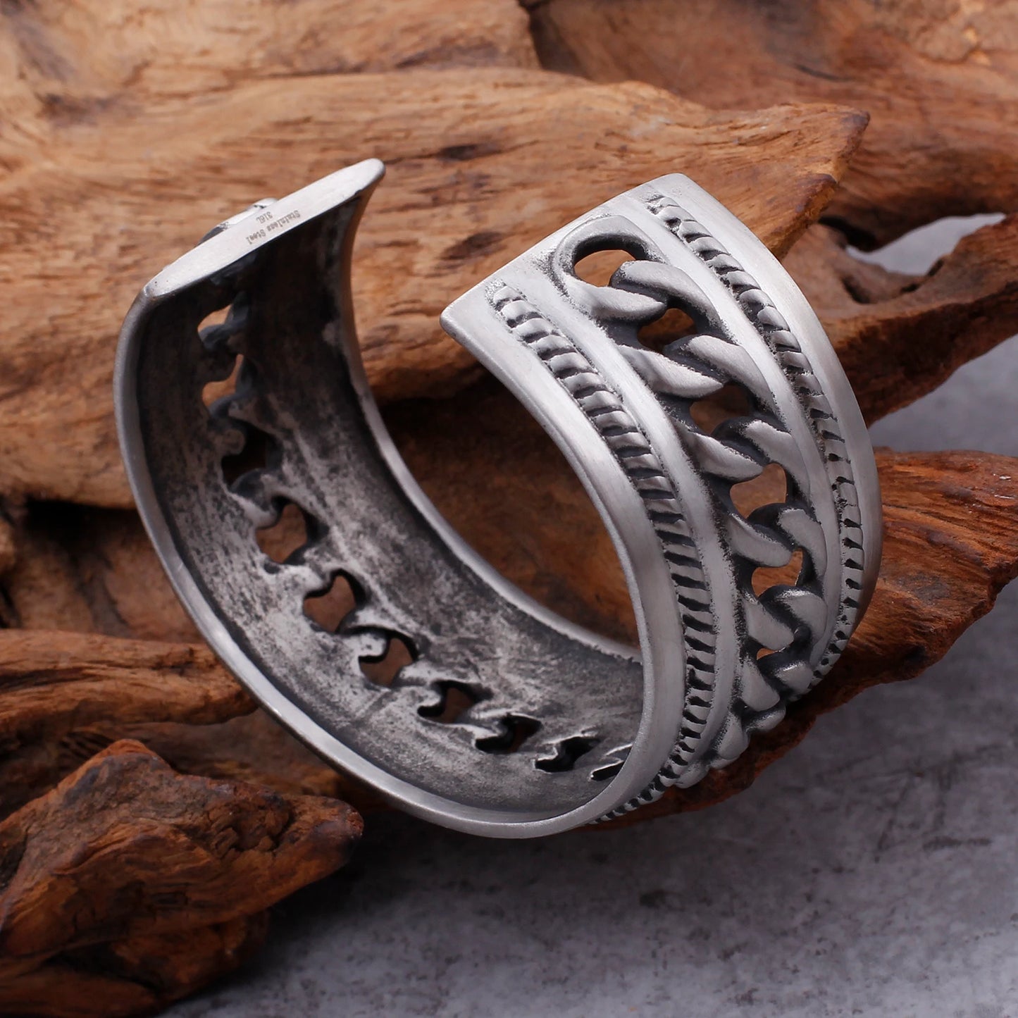 KALAEN Stainless Steel Brushed Matte Link Chain Bangles for Men