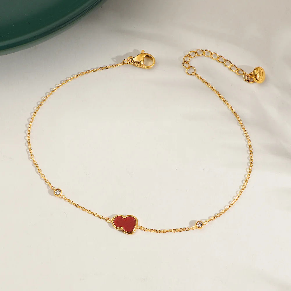316 Stainless Steel 18K Gold Plated Natural Stone Red Gourd Anklet Women Light Luxury Niche Exquisite Gift Non Fading for Foot