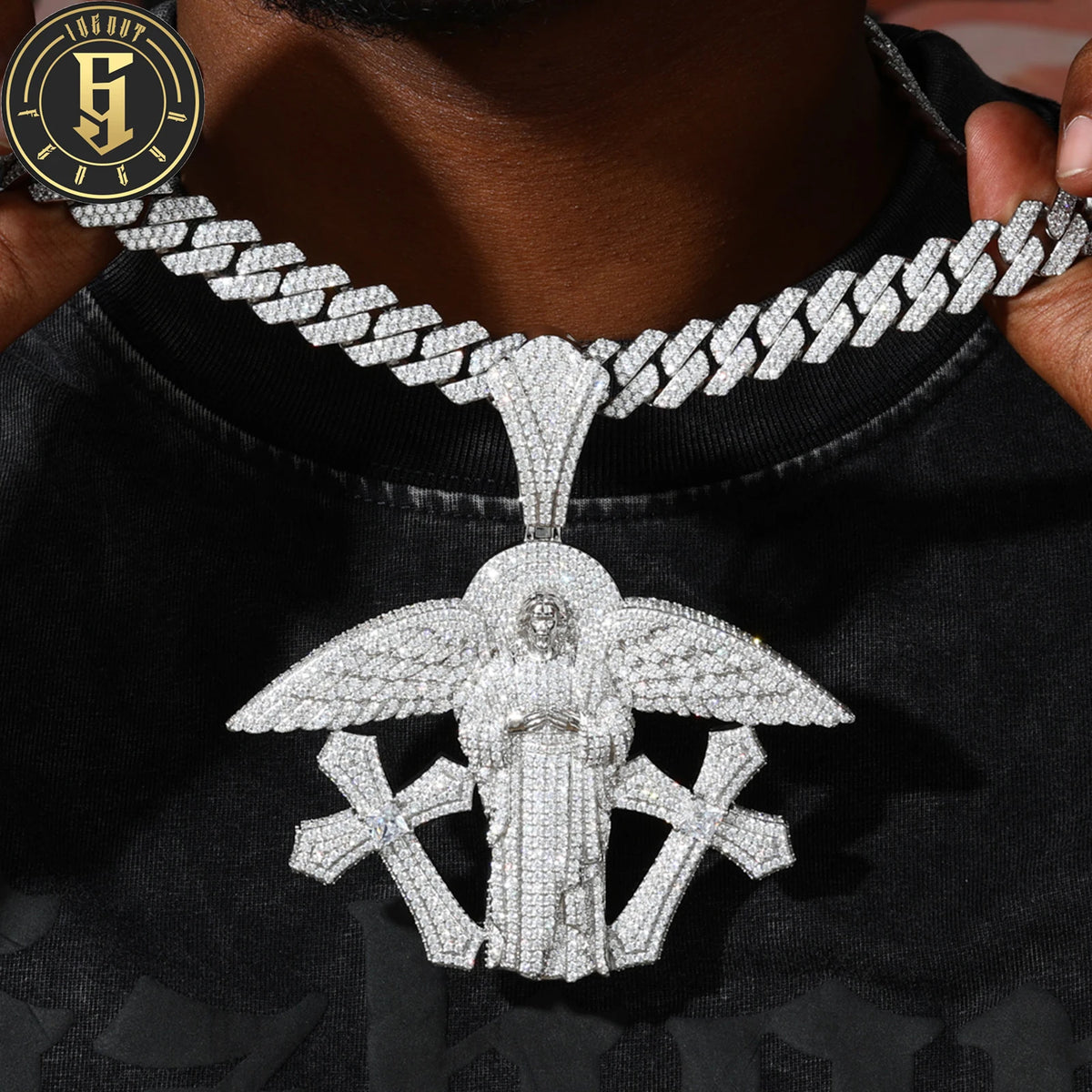 Fashion Hip Hop Jewelry Christian Charm 18K Gold Plated VVS Moissanite Diamond Iced Out Wing San Judas Tadeo Pendant with Cross