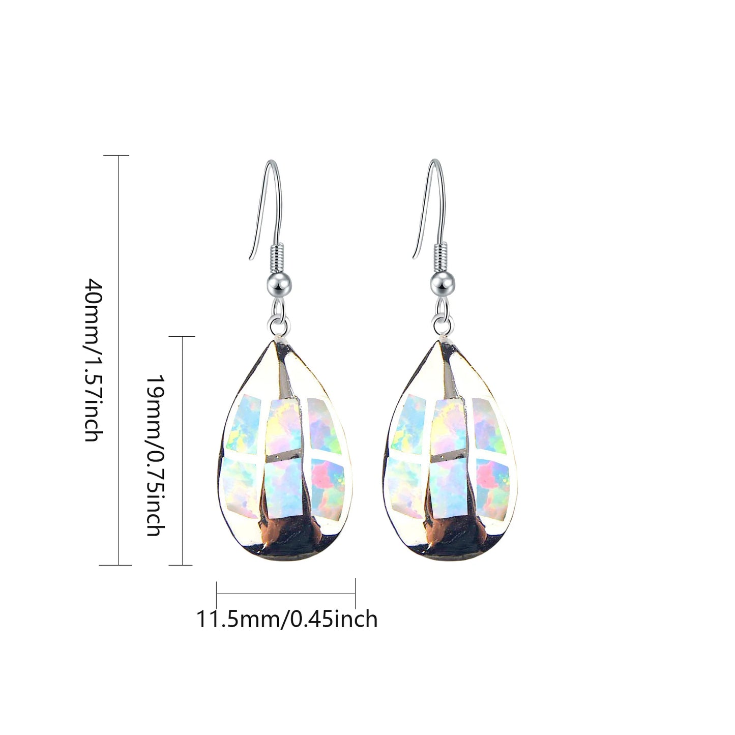 Patchwork Teardrop Opal Drop Earrings - Iridescent Opal Mosaic Design | Artistic Daily Jewelry Bulk Gifts