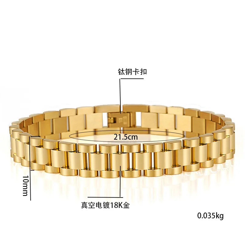 REBEL FASHIONISTA 10mm Men Bracelet 18k Gold Plated Stainless Steel Strap Fine Jewelry Bracelets & Bangles