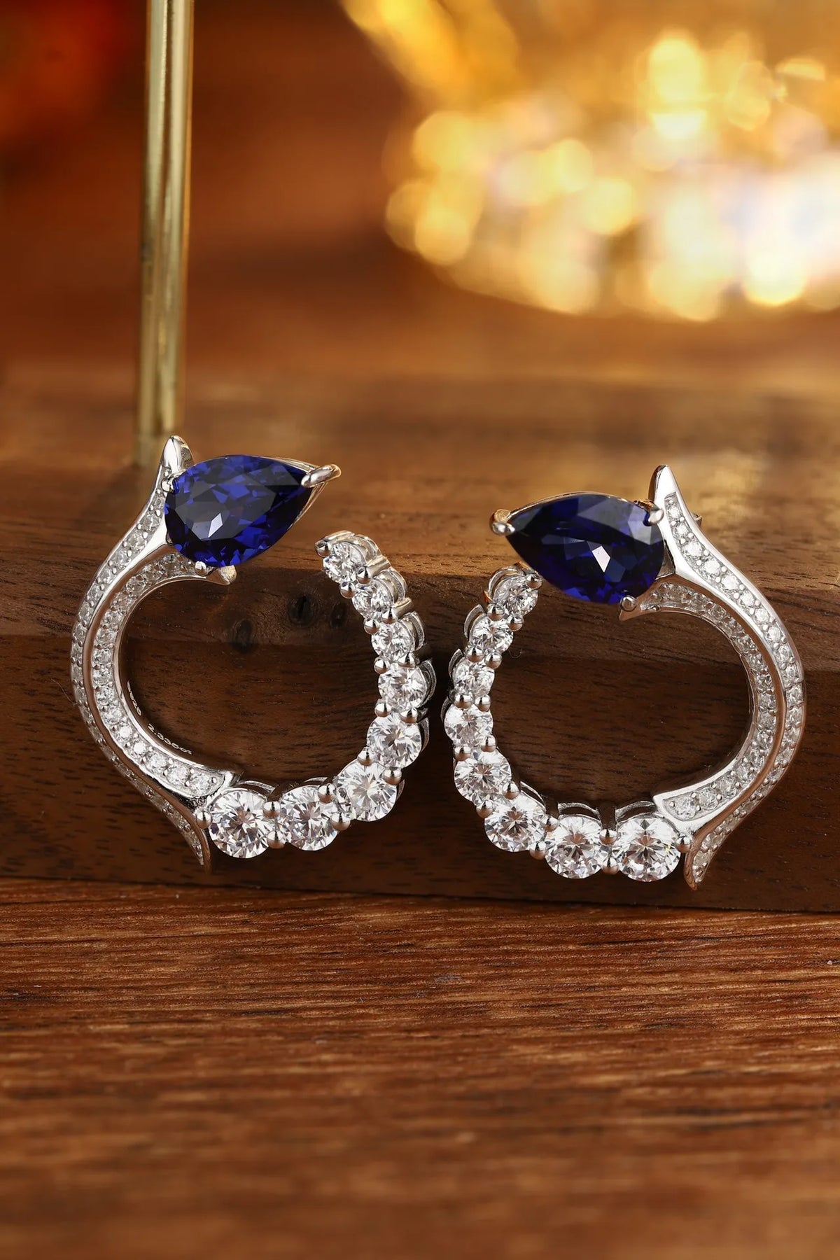 Gemfiori Silver Hoop Earrings Woman Earrings Pear Lab Grown Sapphire Emerald Paraiba Gemstones Set of Earrings for Her Engagement Jewelry
