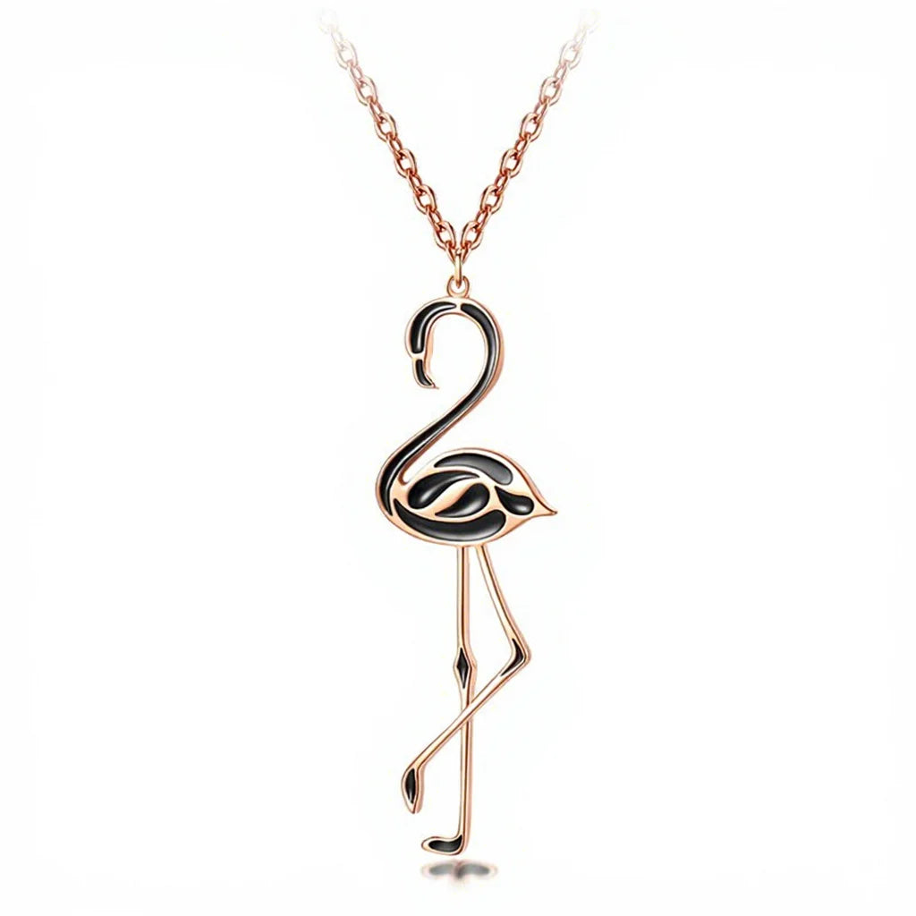 Long Women's Tungsten Water Wave Chain European-American Style Flamingo Pendant Necklace for Party & Wedding Occasions