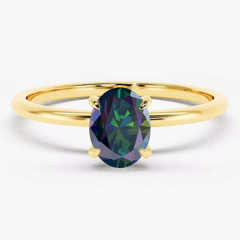 Minimalist S925 Sterling Silver Gold Plated Anti Tarnished Women's Fine Jewelry Oval Cut 0.5CT VVS GRA Colorful Moissanite Rings