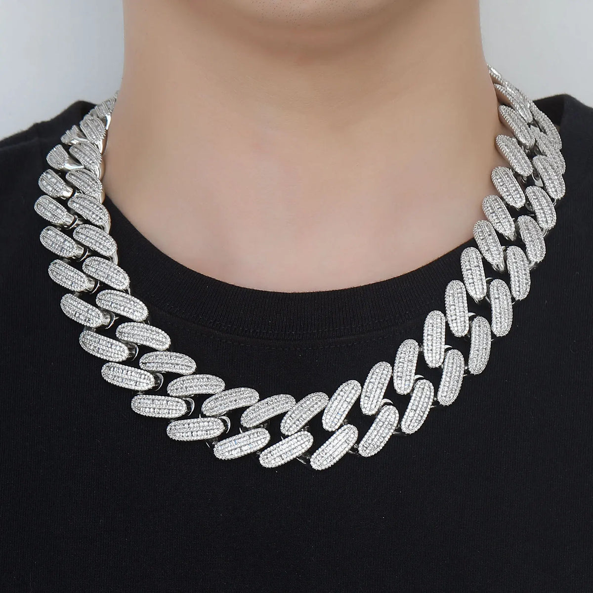 REBEL Bulk Silver/Gold Plated Hip Hop Jewelry Iced Out Brass Cuban Chain Necklace and Bracelet Set for Men Under $100