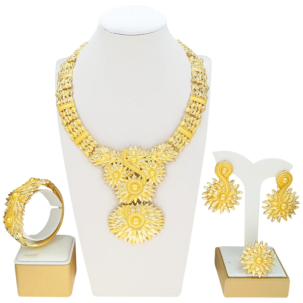 Zhuerrui's Latest Luxurious Gold-plated Jewelry Four-piece Set, Exquisite and Textured Designer Jewelry, African Wedding Gift