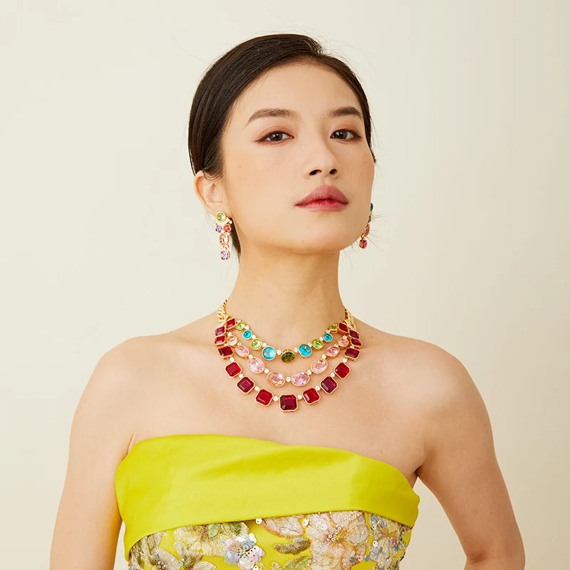 Women's Brass Zircon Necklace Multi-layered Color Classic High-end Style for Weddings and Engagement Parties