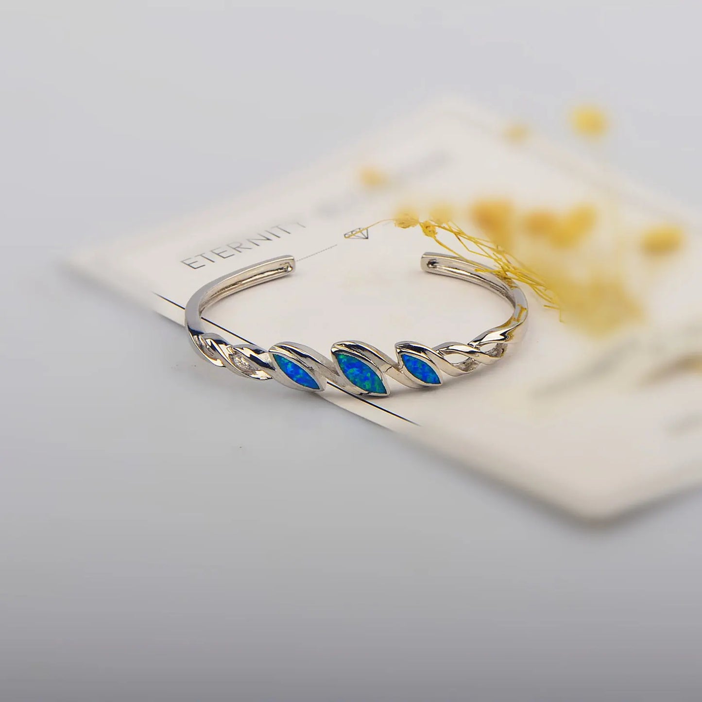 Coastal Retro Opal Cuff - Braided Design Blue Sparkle Open Bracelet