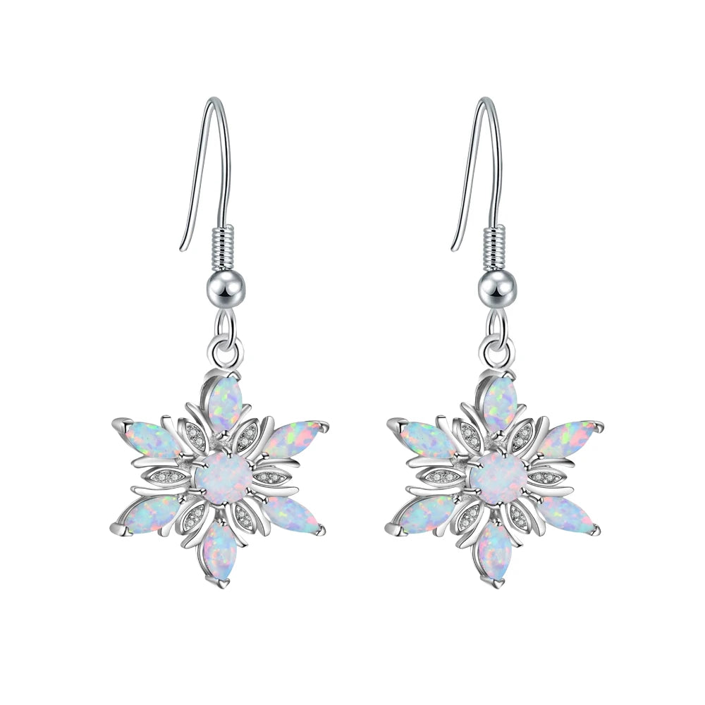 Trendy Ocean Blue Opal Flower Pendant Earrings-Hawaiian Wave-Inspired Brass Dainty Jewelry for Women Gift