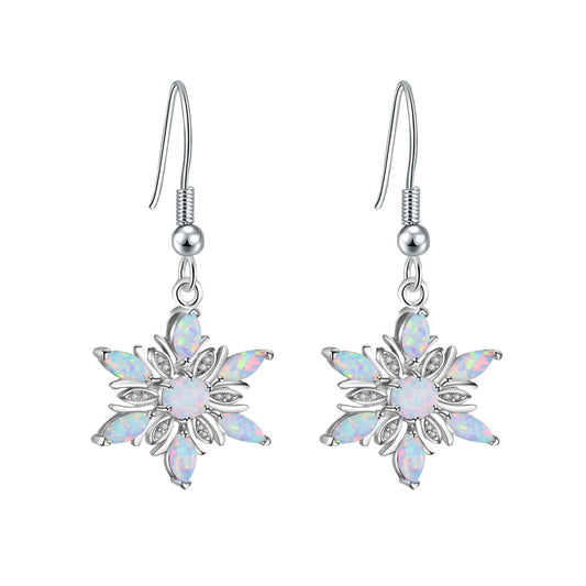 Trendy Ocean Blue Opal Flower Pendant Earrings-Hawaiian Wave-Inspired Brass Dainty Jewelry for Women Gift