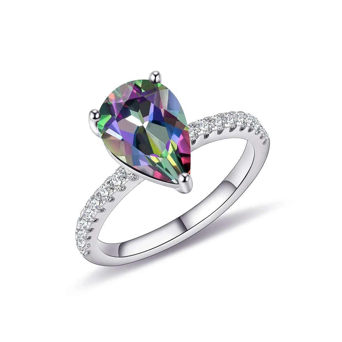 ArtistA KH067 Abiding Manufacturers Direct Sale 925 Sterling Silver Pear 8*12MM Sky Blue Nano Morganite Rainbow Quartz Solitaire Ring