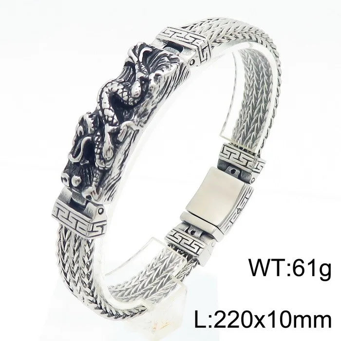 KALEN 22cm Punk Stainless Steel Bracelet Chinese Dragon Pattern Chain Men Bracelet