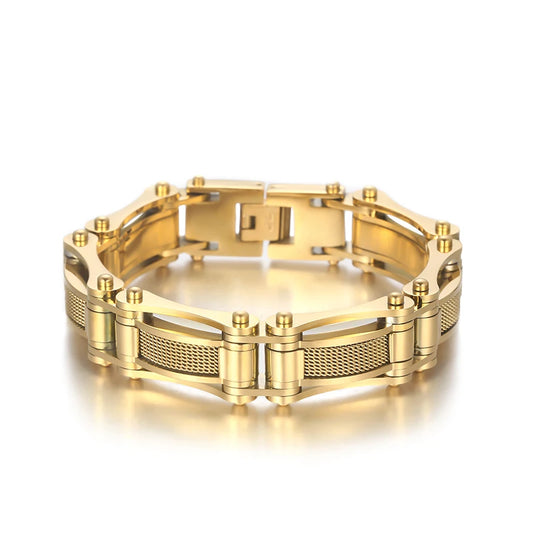 KALEN Vintage Men Gold/Silver/Black Stainless Steel Mesh Surface Biker Links Bracelet