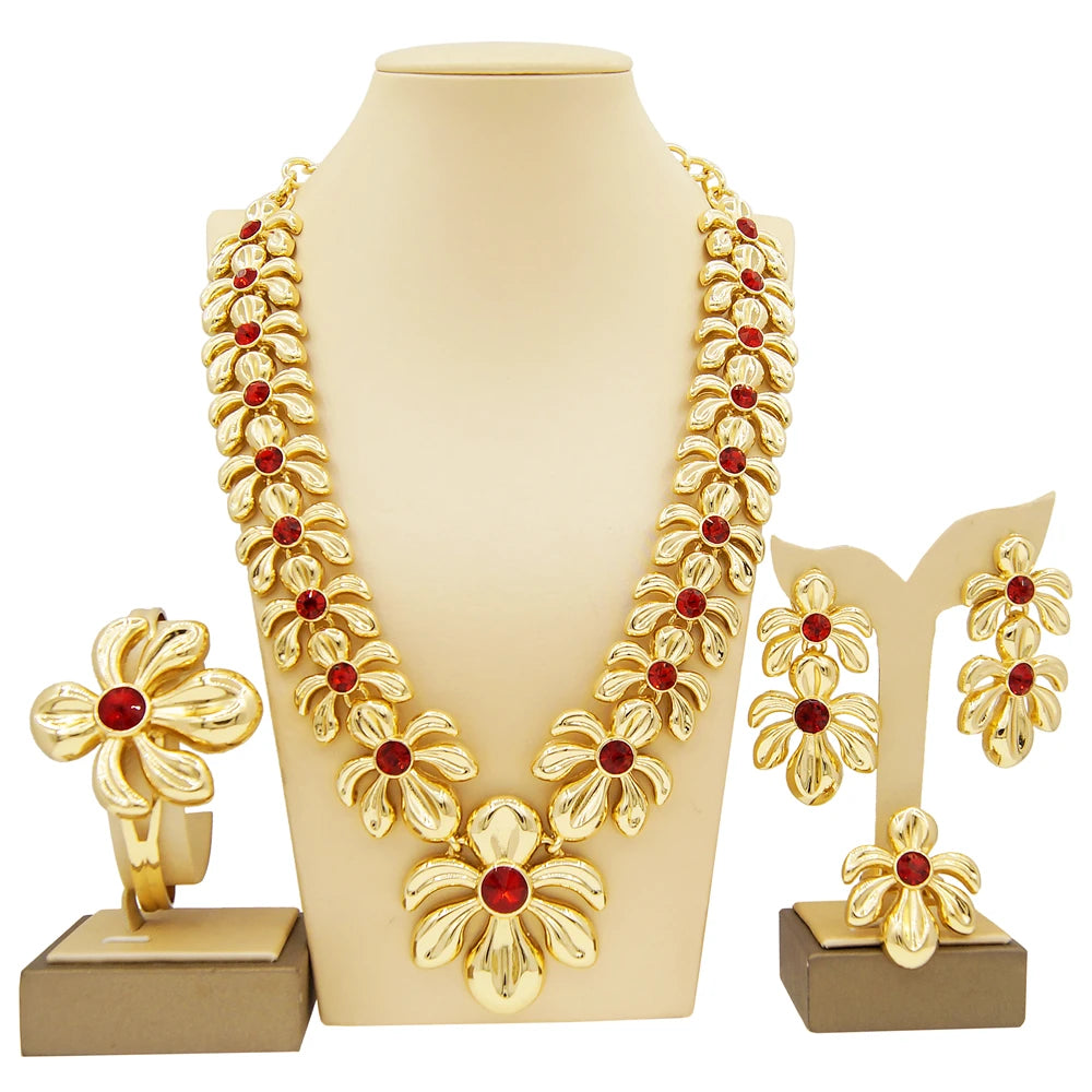 Zhuerrui Choking Necklace Bracelet Earrings Ring Jewelry Set Brazilian Gold Luxury Jewelry Set Gold Plated Jewelry Set H00481