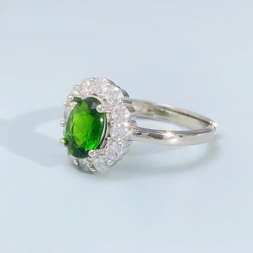 Gioiellieri Chrome Diopside Silver Ring with Pear Cut Natural Green Stone for Wedding Engagement in 925 Sterling Silver Band for Her Jewelry