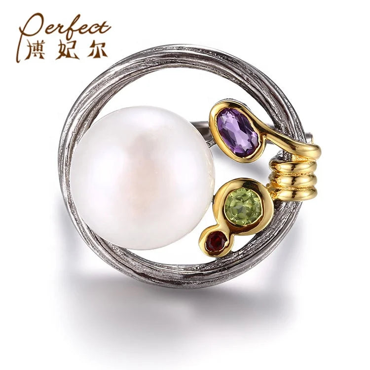 Gold Plated Customized Cute Flower Freshwater Pearl Ring