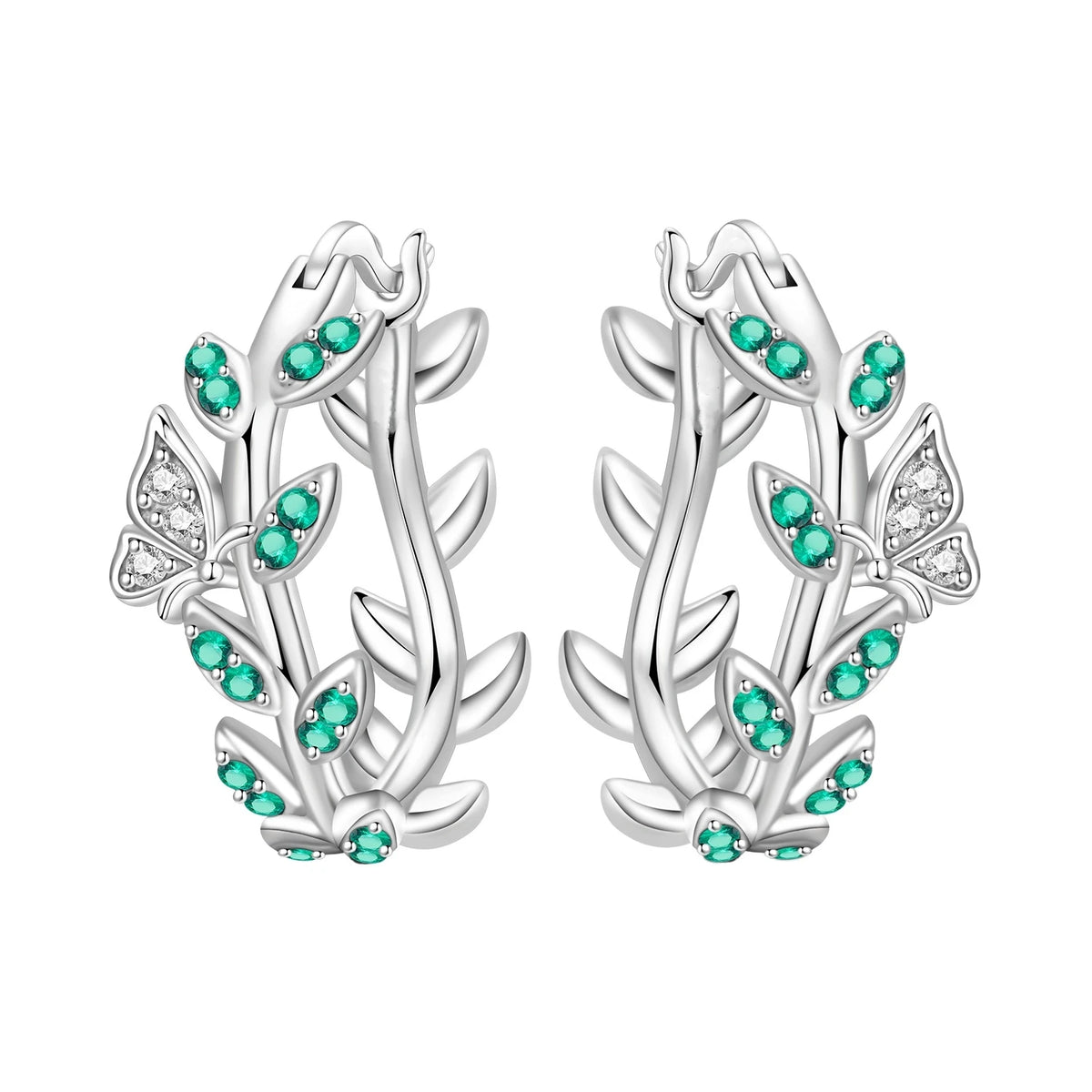 S&S Zircon Plant & Maple Leaf Hoop Earrings — S&S Collection