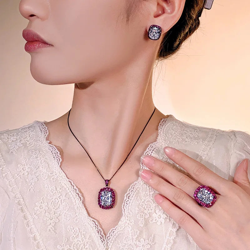 REDheart Copper Inlaid Zircon Plated Gold Plated Pearl Bird's Nest Cut Trendy Women's Wedding Pendant Necklace Set