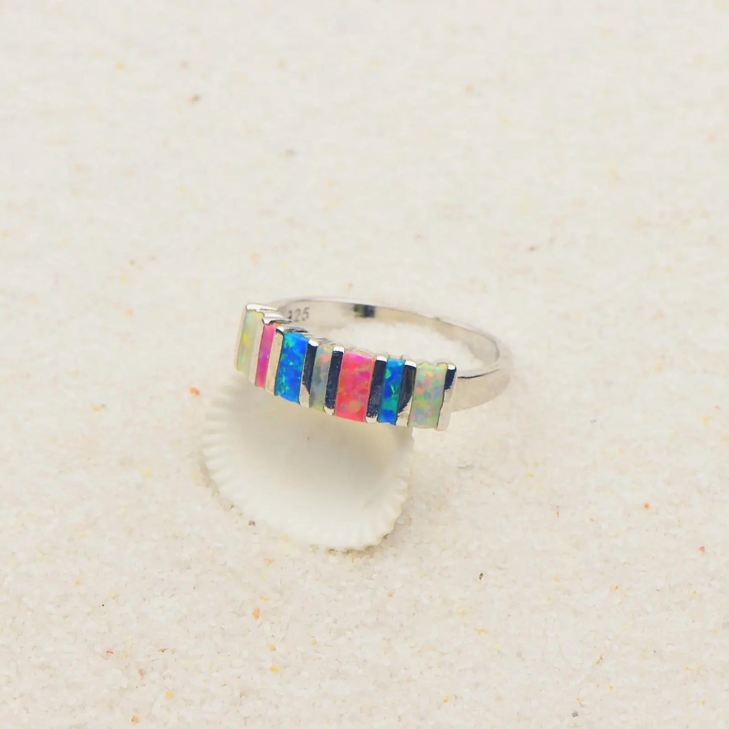 Opal Twisted Ring | Iridescent Gem Inlay Band | Nature-Inspired Fashion Jewelry for Women Trendy Wear