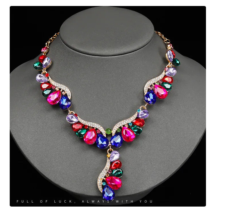 Multi-Colour Crystal Gemstone Drop Jewellery Set