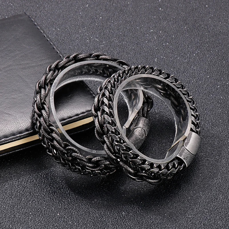 KALEN Stainless Steel Hand Chain Bracelet Retro Chains Bracelets Link Bangle