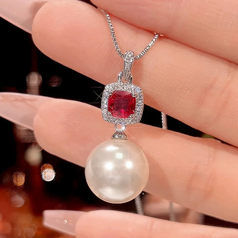 Gemfiori High Quality Luxury Jewelry Brass Gold-plated White Pearl Pendant Earrings High-end Set Holiday Gift