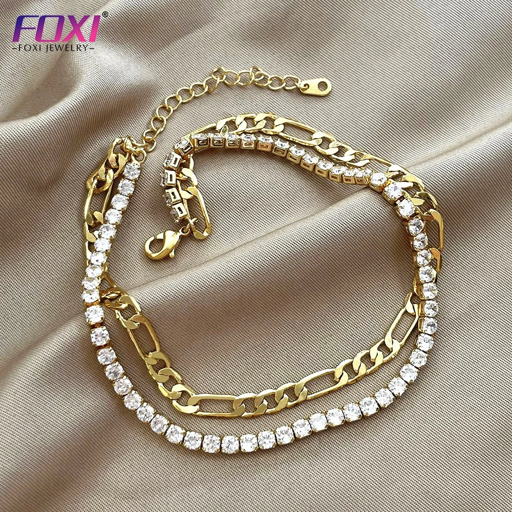 Wholesale Double Layer Foot Non Tarnish Free Waterproof Jewelry 18k Gold Plated Stainless Steel Chain Anklets for Women
