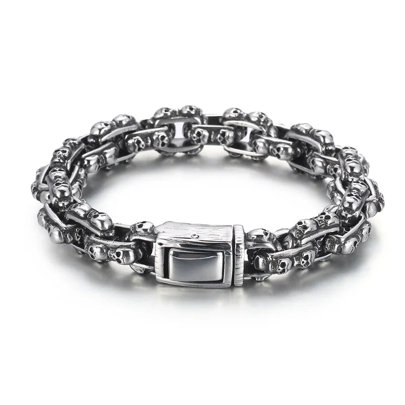 KALEN 230mm Men Stainless Steel Rectangular Links Bracelet With Punk Skull Charms