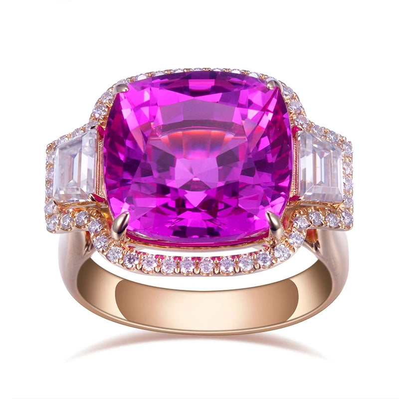 Messi Jewelry  MSR-805 14K Yellow Gold Lab Grown Pink Sapphire Gemstone Rings