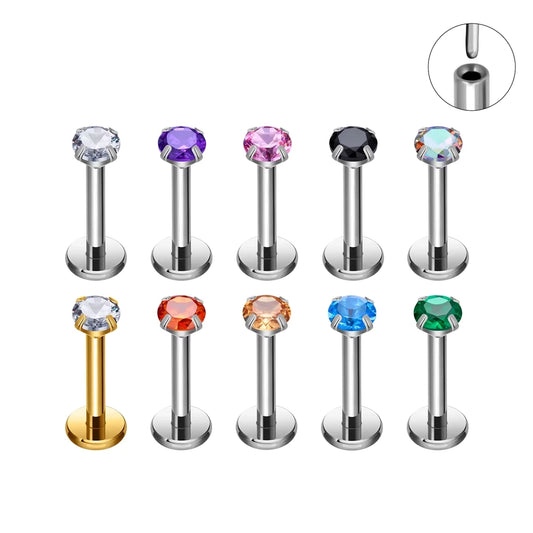 ASTM F136 Titanium Multi Color Zirconia Stud Earrings Nose Lip Ear Cartilage Rings Body Piercing Jewelry
