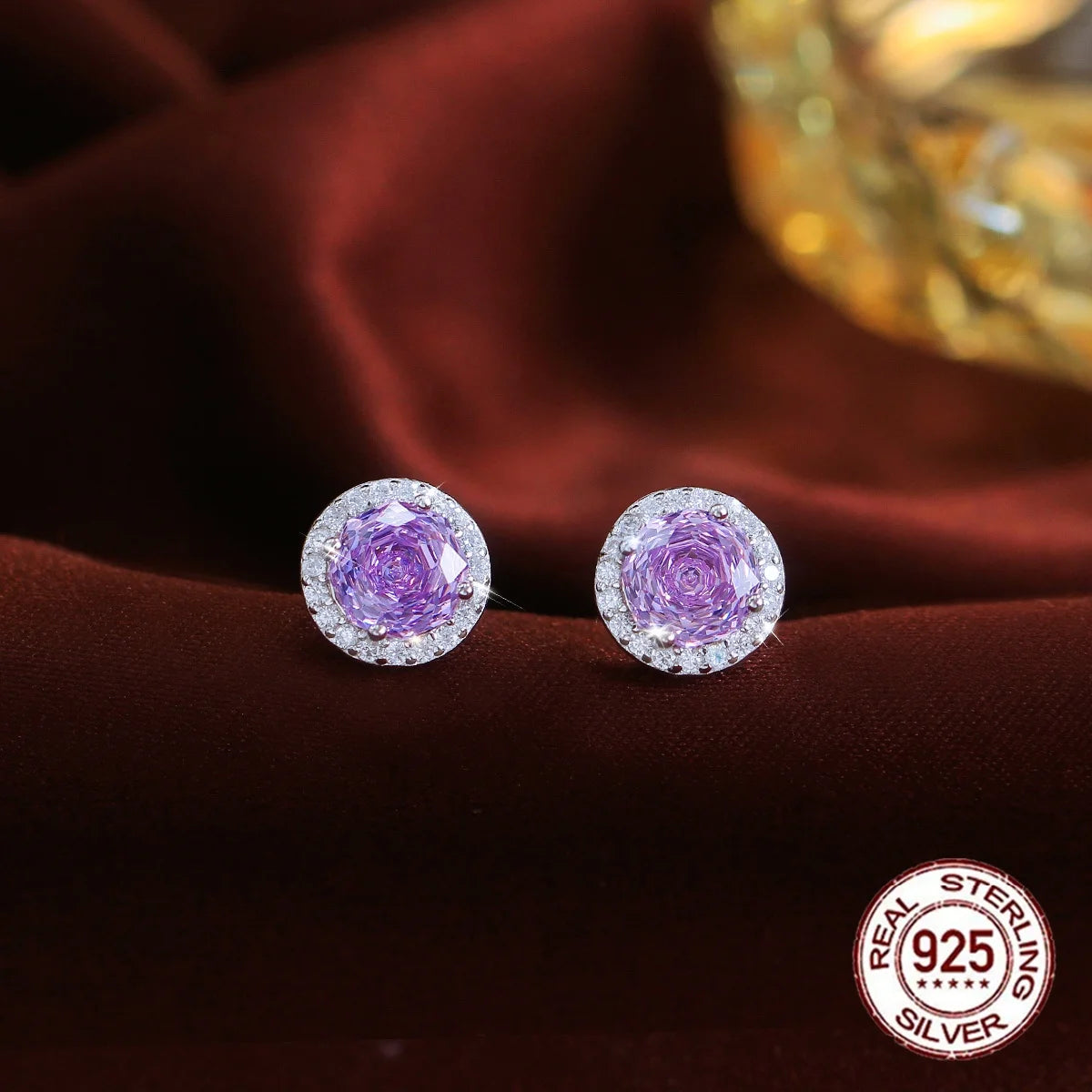 S&S 925 Sterling Silver 8mm Rose-Cut CZ Stud Earrings – 4 Colours – Collection