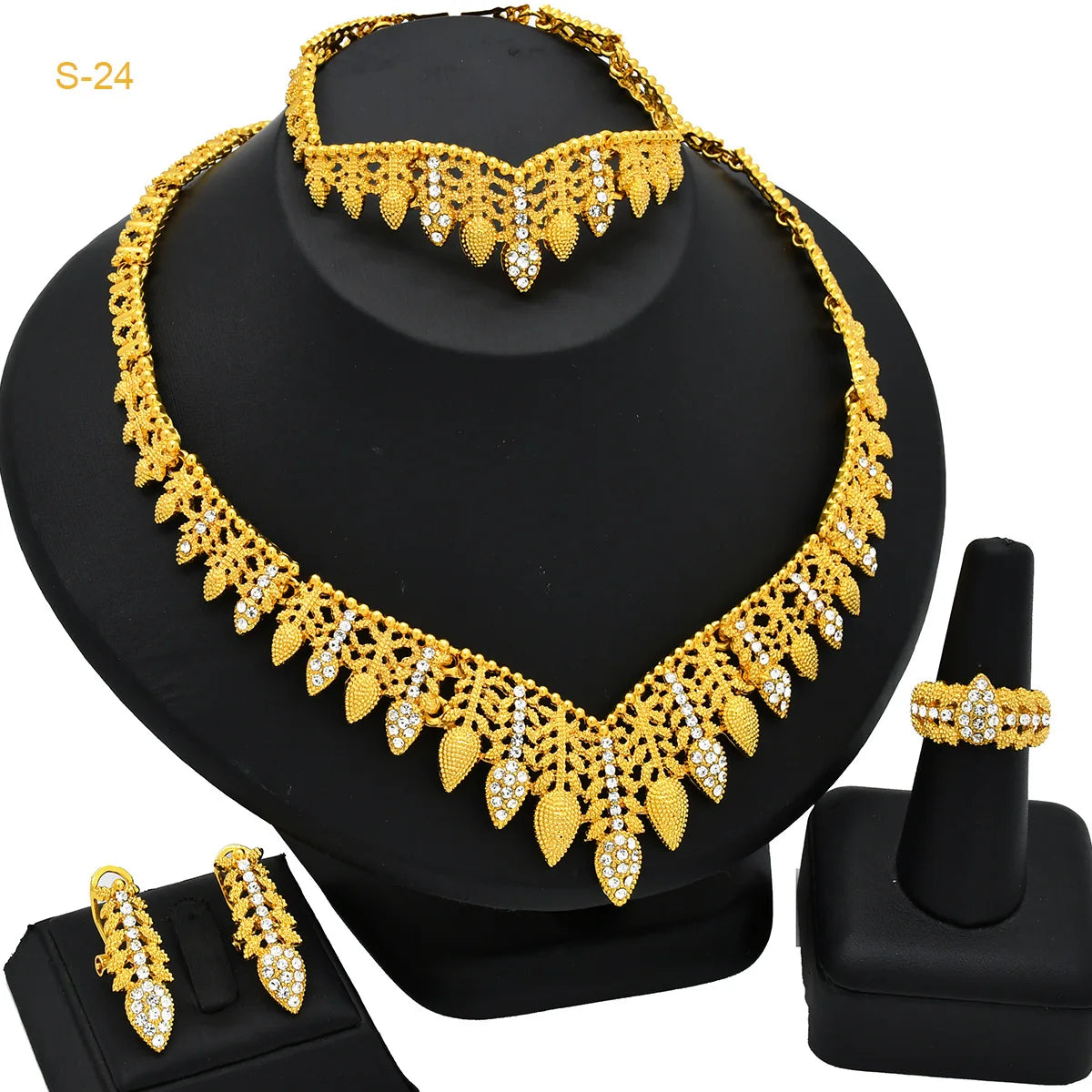 Gold Heart Bridal Jewellery Set | Necklace, Bracelet, Earrings & Ring | 24 Style Options