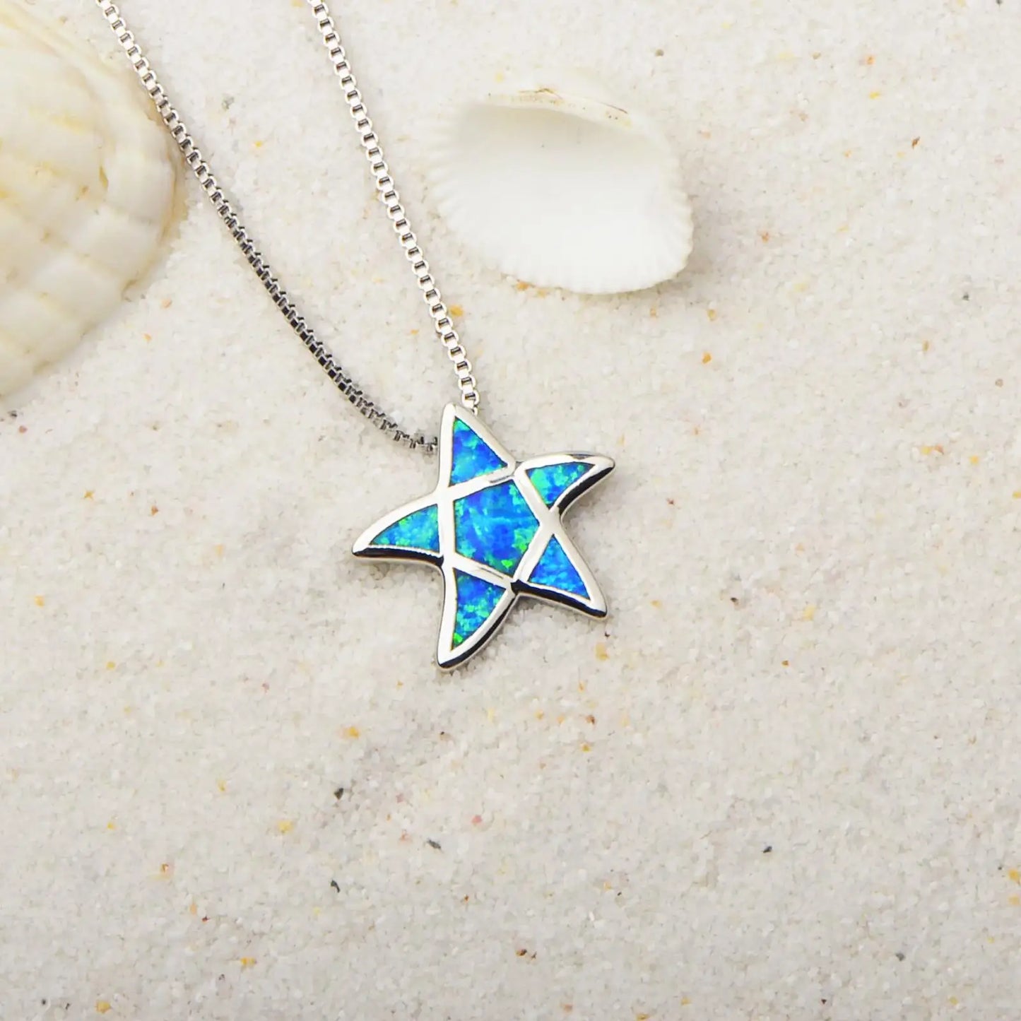 TikTok INS Wind Hawaii Beach Explosion Brass Opal Five-Pointed Star Necklace Cute Style Children's Wholesale Inlaid Charms