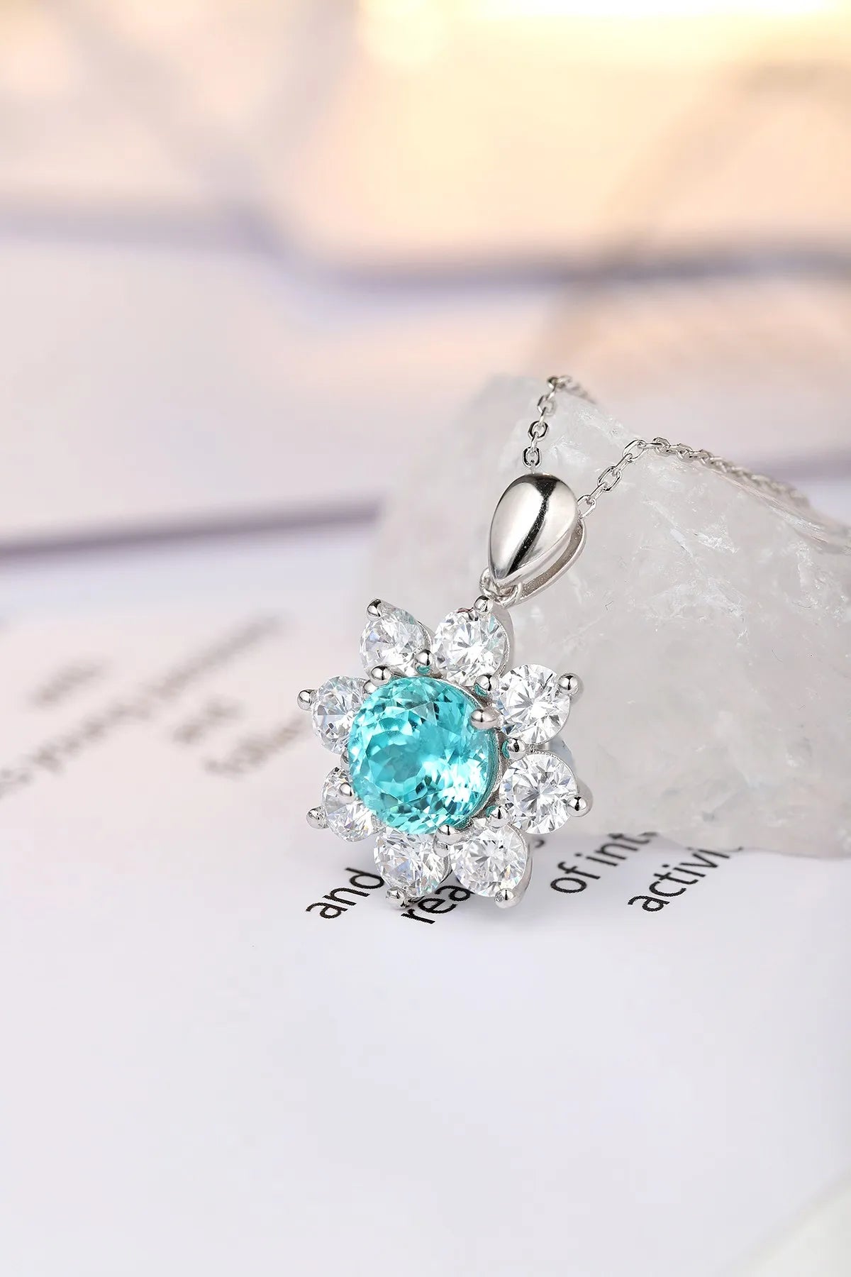 Gemfiori Anster 925 Sterling Silver High-quality Cultivated Paraiba Necklace - Suitable for Parties or As a Gift