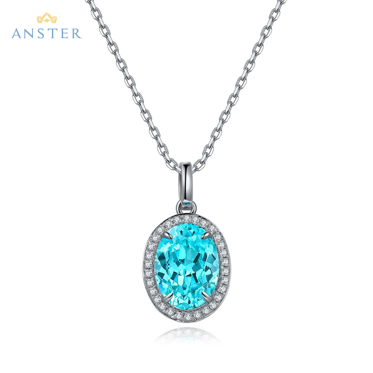 Gemfiori ANSTER Lab Grown Heart Cut Paraiba Necklace for Women 925 Sterling Silver Link Chain Pendant Necklace for Gift Party Anniversary